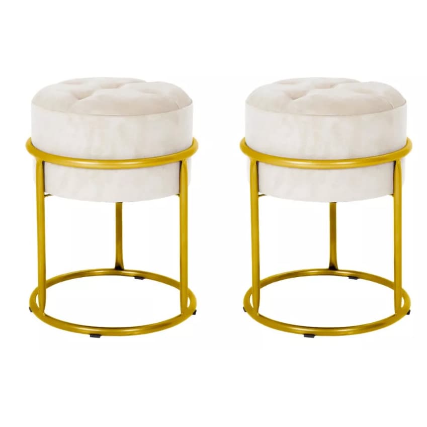 Kit 2 Puff Banqueta Redondo Ferro Banco Poltrona Sala Escritorio Penteadeira Decoração Escolha Cor