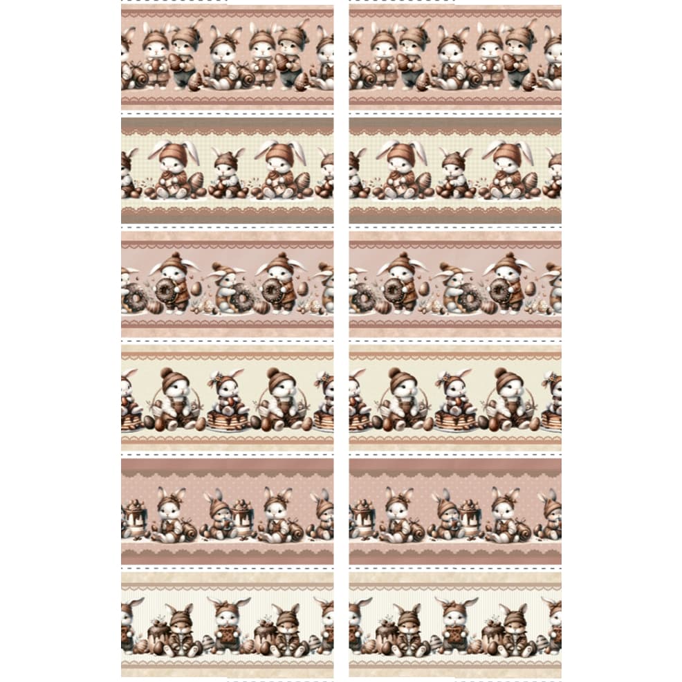 Tricoline 100% algodão - Barrados Páscoa 55x75cm (6 faixas)