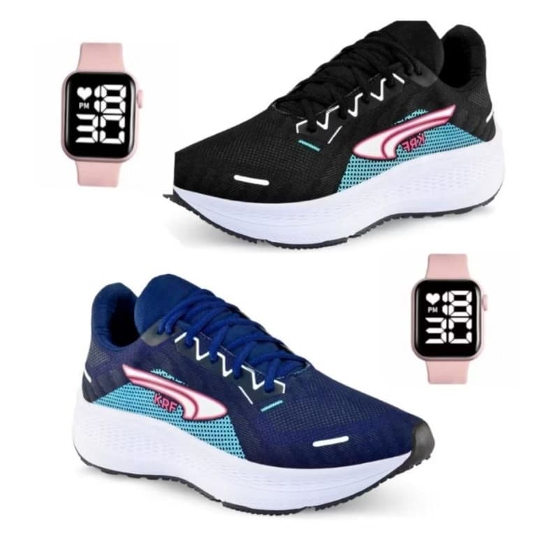 kit 2 pares tênis feminino+2 relógio digital, treino academia caminhada esportivo envio imediato...