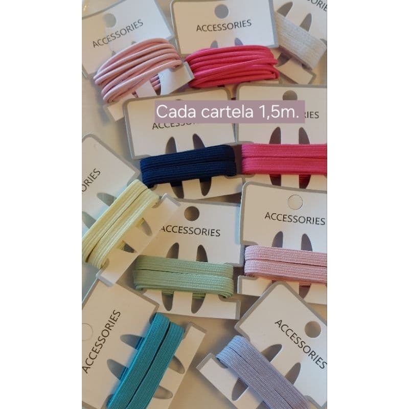 Elástico chato Colombe Colorido São José n°12 \ 7 mm. Cartela com 1,5 m cada. Elástico Roliço. Costura Criativa.