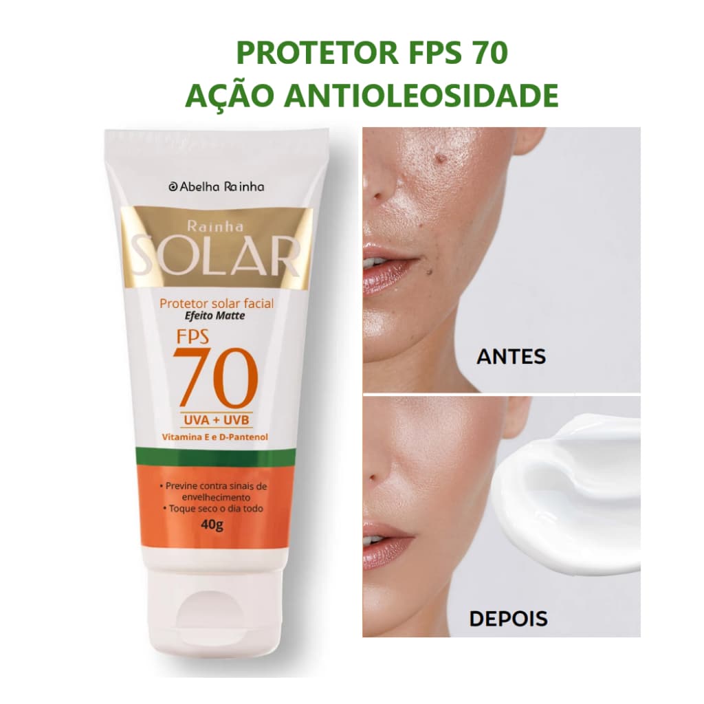 Protetor Solar Facial Antioleosidade FPS 70 - Abelha Rainha 40g