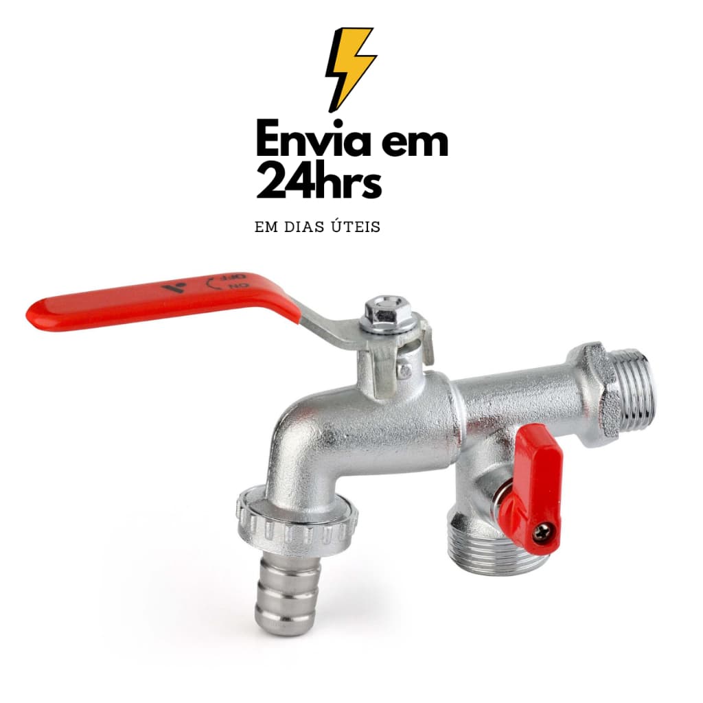 Torneira Esfera Tanque Máquina 2 Saídas e 1 Saída Bico 1/2X3/4 Parede Tanque Maquina