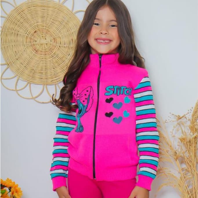 Blusa De Frio Feminina Infantil Tricot Stitch Jaqueta Blusinha Inverno