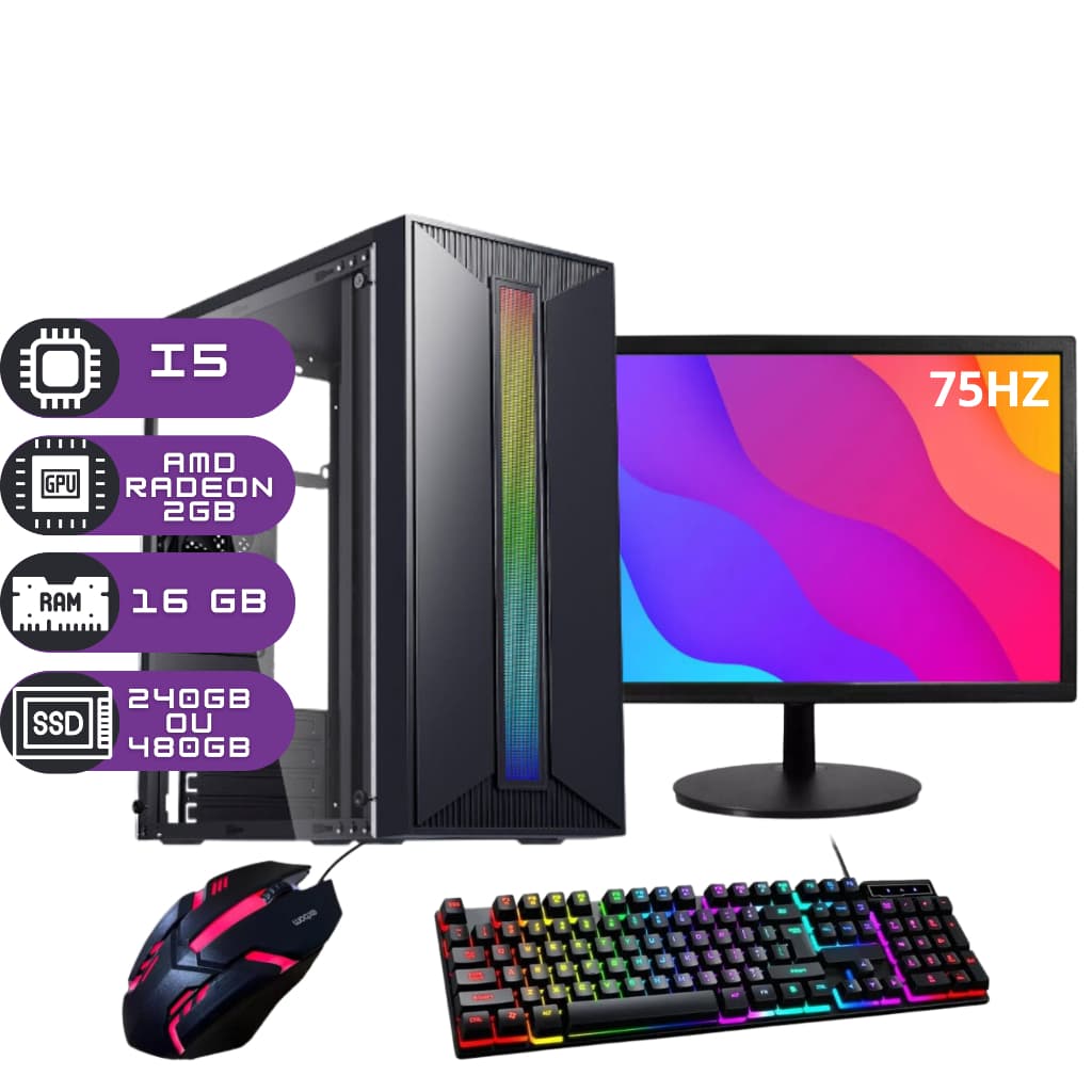 Pc Barato, Gamer & Completo com Monitor - i5 + Placa de Video + Gabinete Gamer rgb - Roda Diversos Jogos