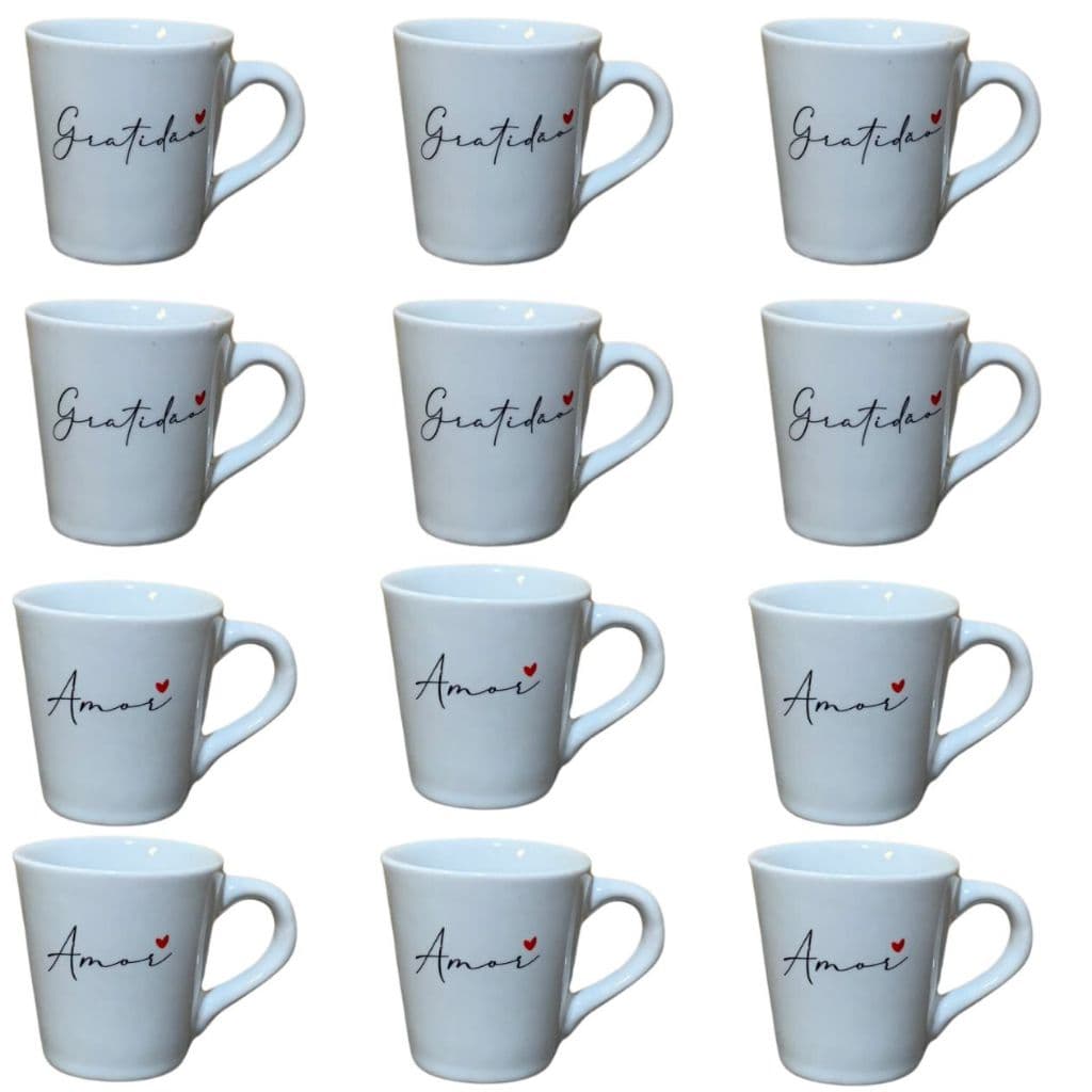 Jogo Caneca Porcelana Gratidao Amor Xícara Personalizada Chá Café