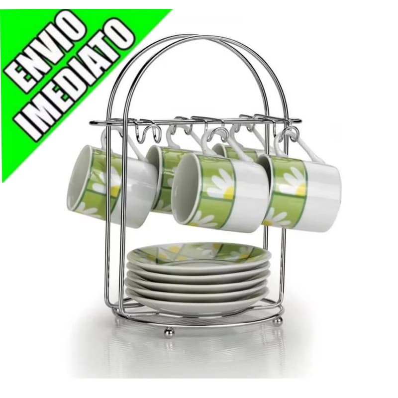 Suporte Porta Xícaras De Café E Pires 6 Ganchos De Mesa