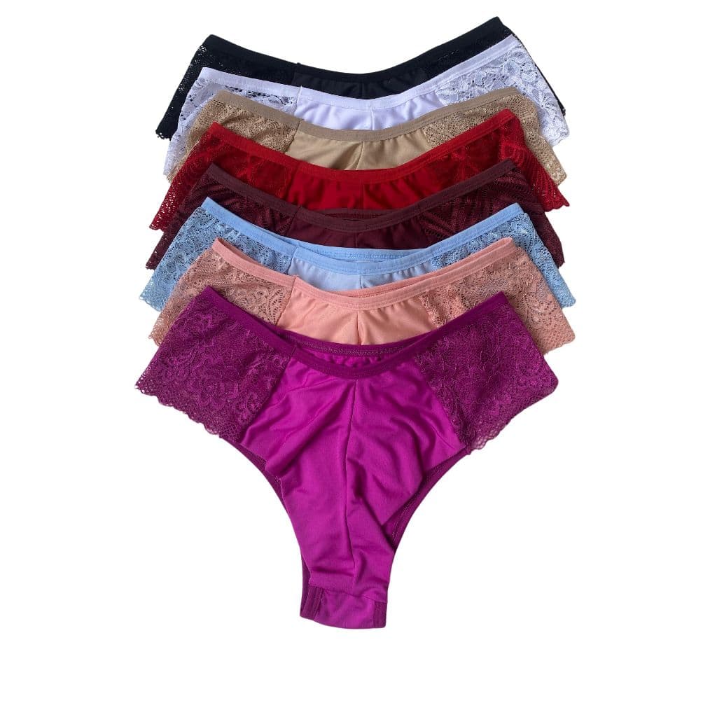 Kit Calcinha Plus size Fio Duplo c/ Renda Lateral Lingerie Feminina Conforto