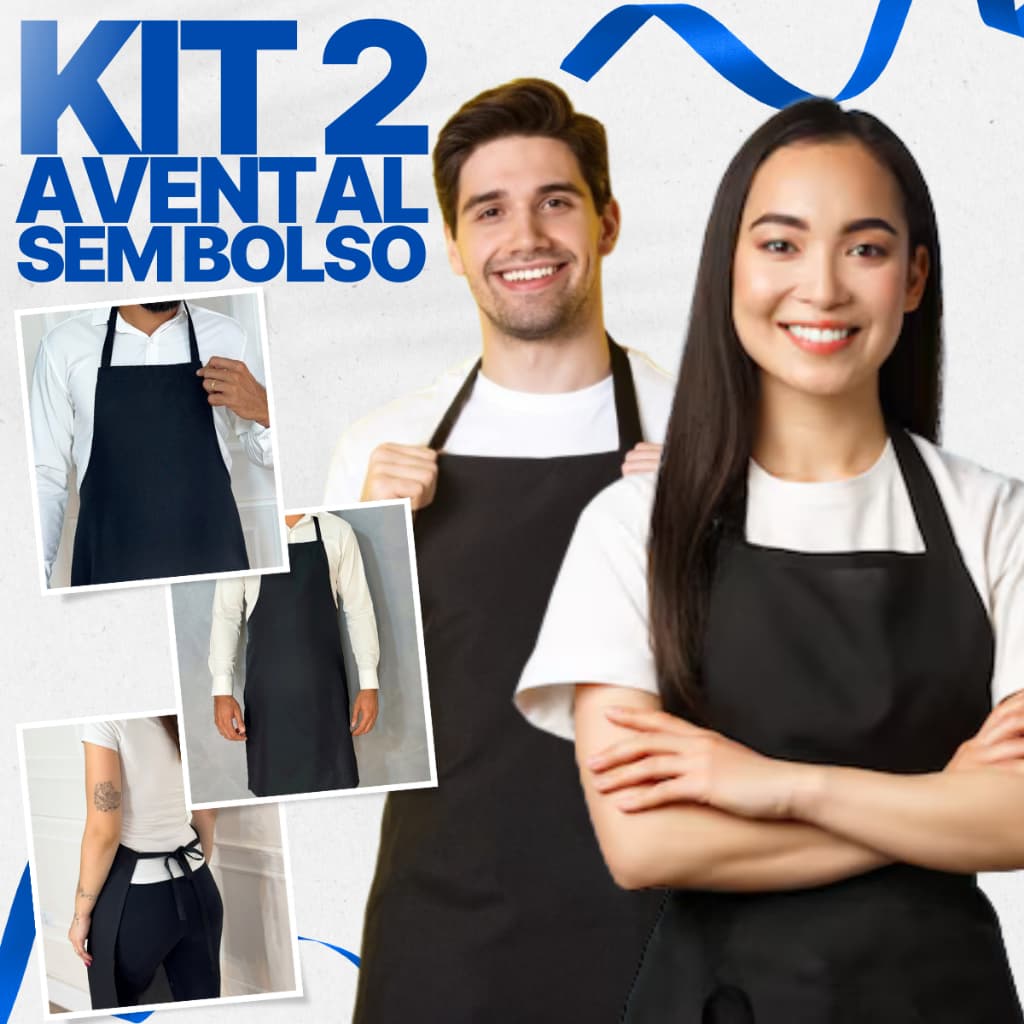Kit 2 Avental Liso Sem Bolso Ajustável Corpo Inteiro Oxford Liso Garçom Cozinha