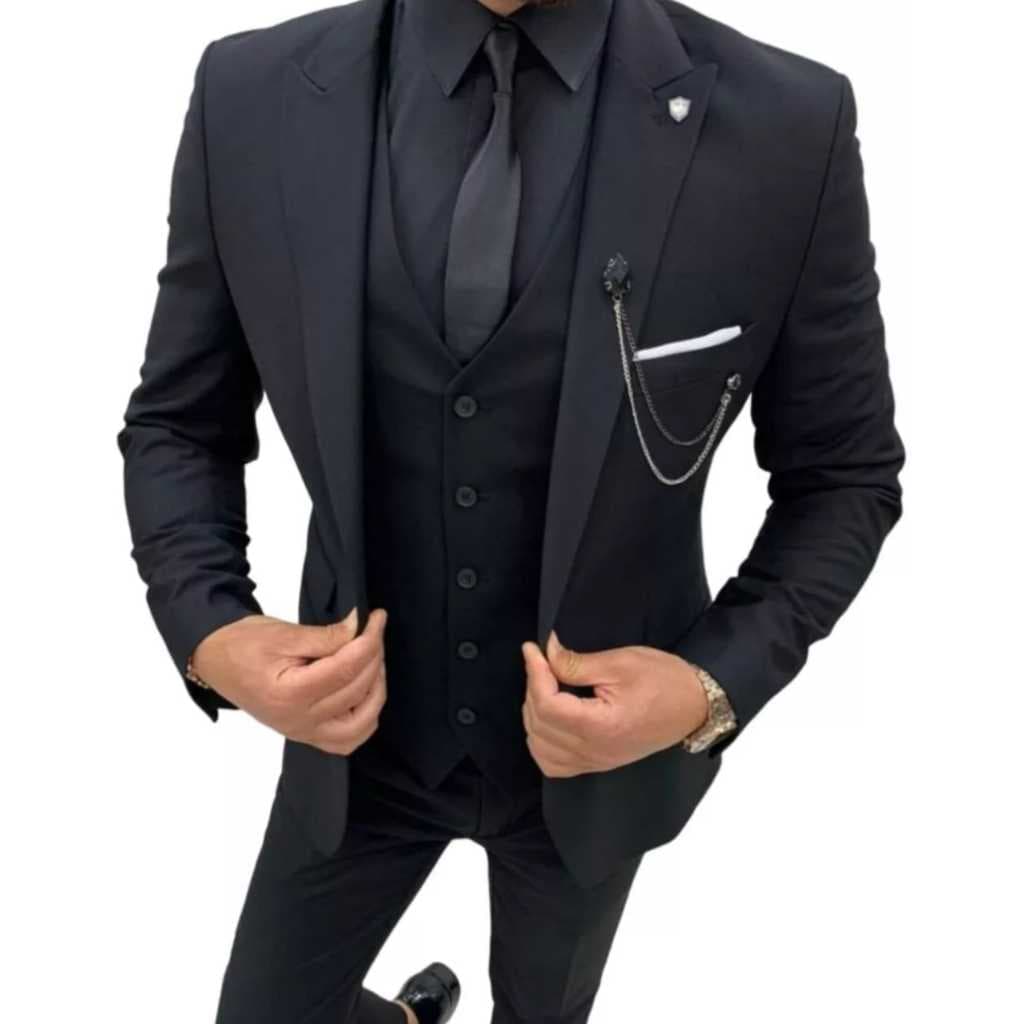 Terno Masculino Luxuoso Oxford Euro -Gramatura 180- Completo Paletó + Calça + Colete + Camisa Tricoline