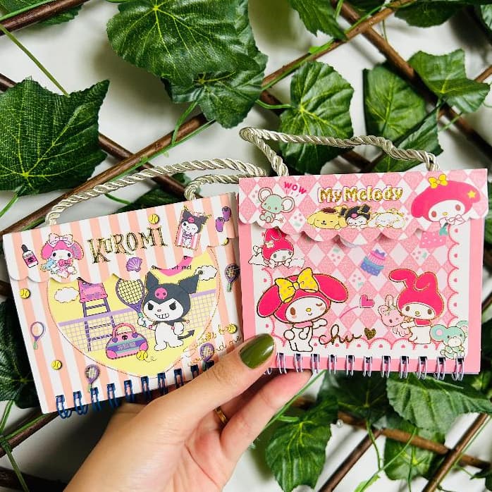 Bloco de Notas Kuromi Bolsinha Bloquinho Kawaii Fofo Papelaria Fofa Hello Kitty Escola Caderninho