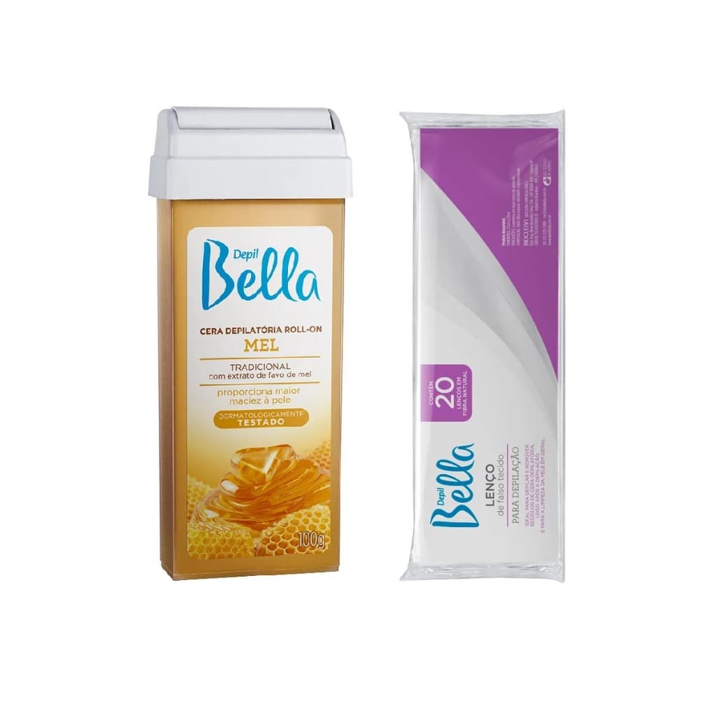 Depil Bella Kit Cera Quente Roll-On Mel 100g + Lenço Depilatório 20unid