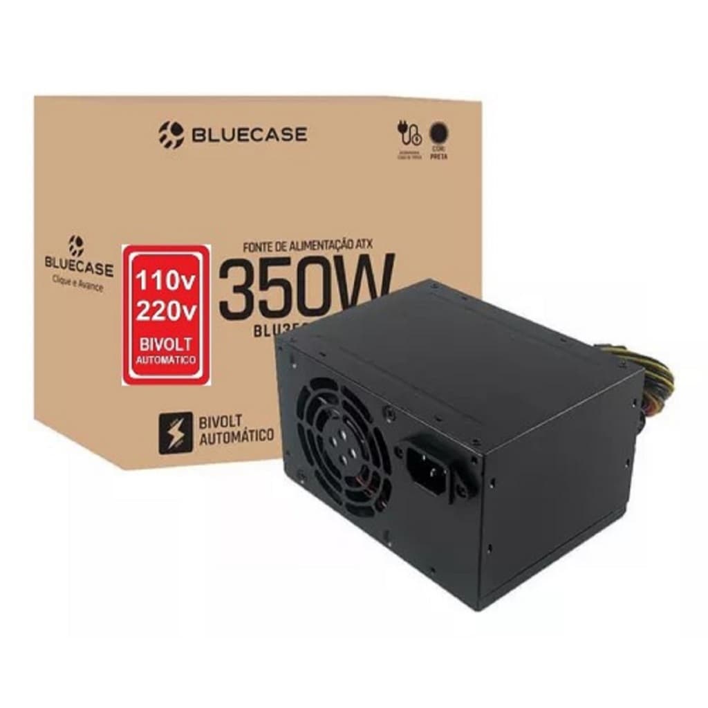 Fonte 350W 8 pinos Conector 4+4 Bivolt AUTOMÁTICA 12V ATX PC Computador BLUECASE Gabinete real