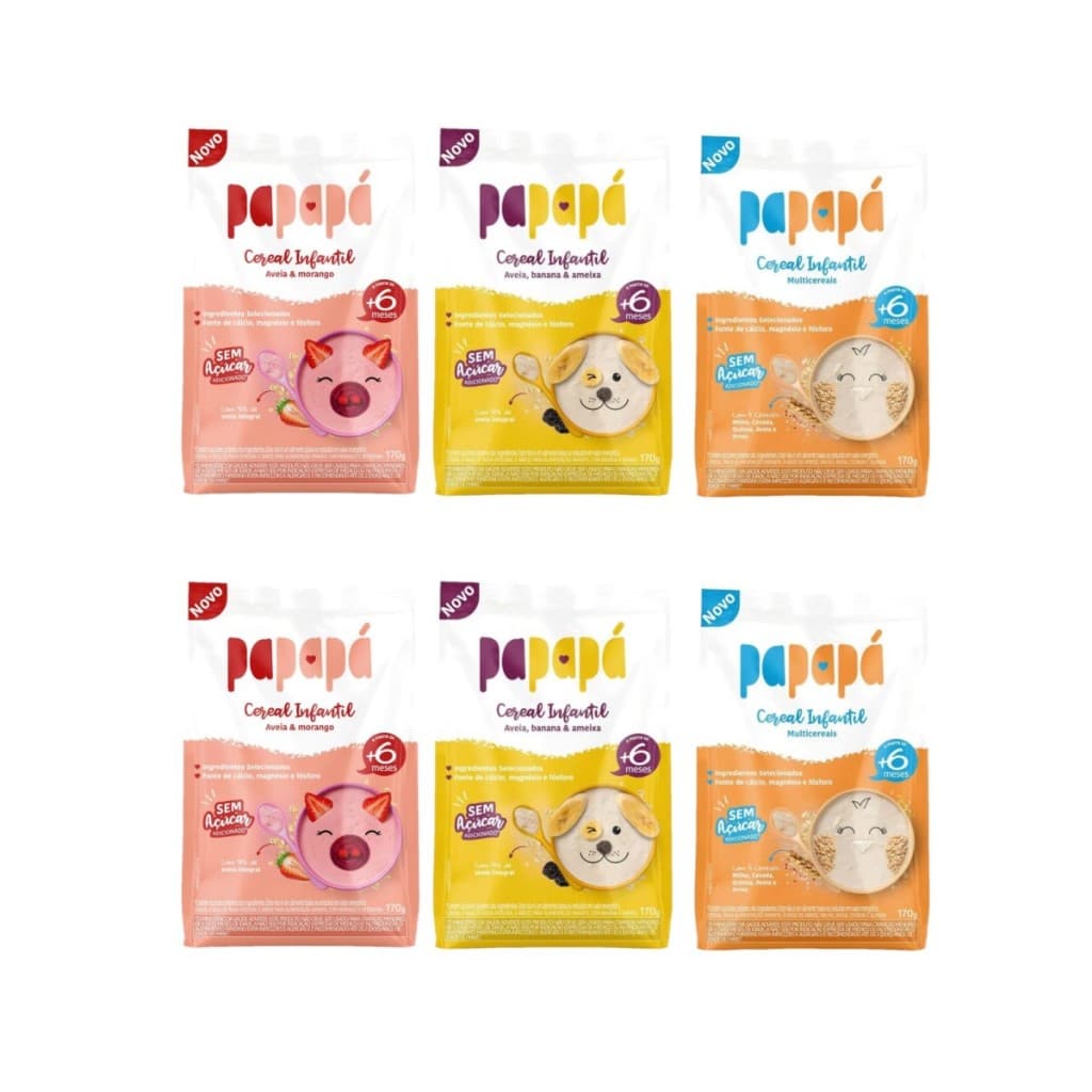 Cereal Papapá Infantil + 6 Meses Kit 6 Sachês 170g 3 Sabores