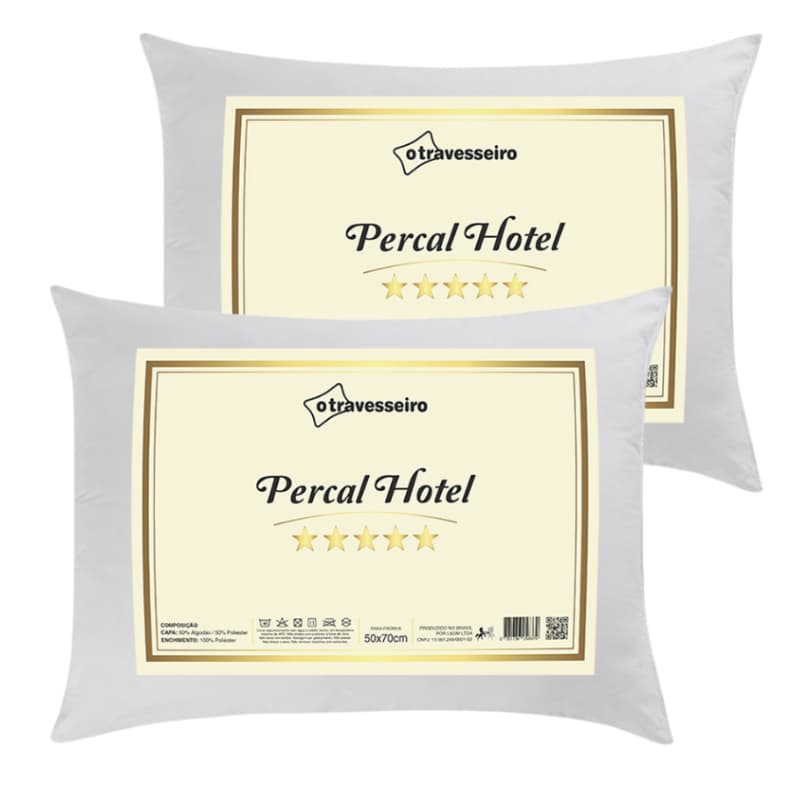 Kit 2 Travesseiro Luxo Percal Hotel 100% Fibra Siliconada Toque macio Lavável