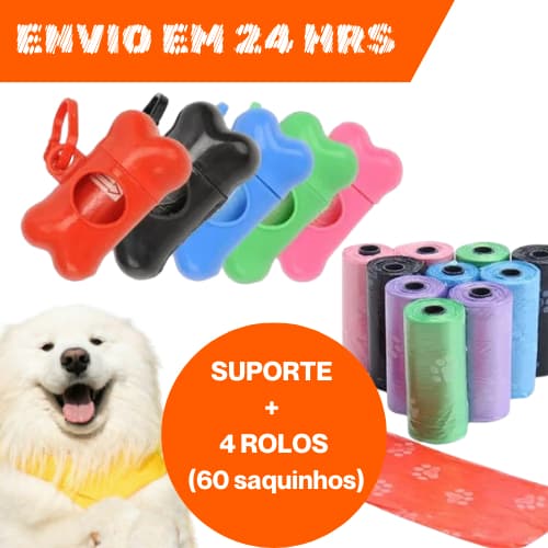 Kit Cata Caca Pet Saquinhos Higiênicos Suporte + 4 Rolos