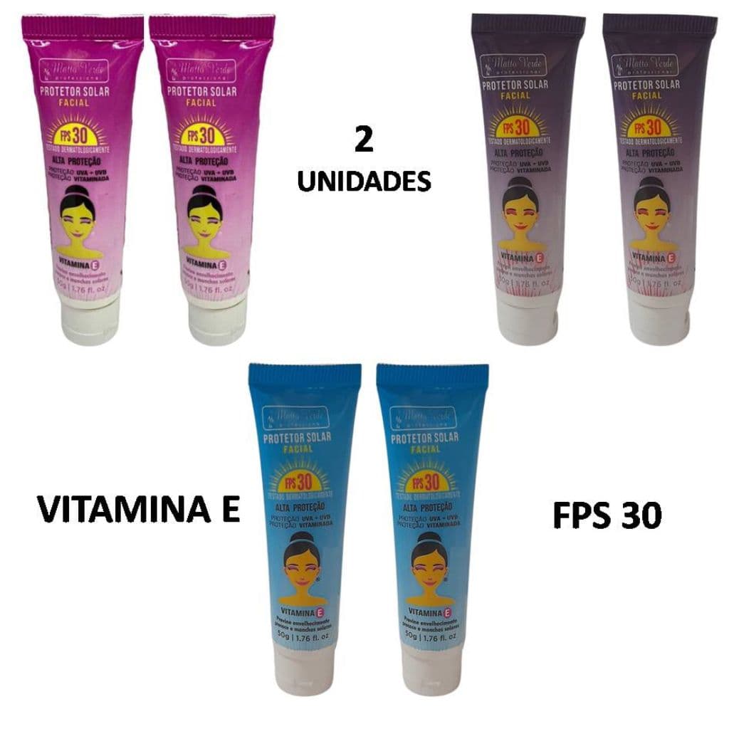 Kit 2 Unid  Protetor Solar Facial FPS30 Vitamina E  Matto Verde 50g