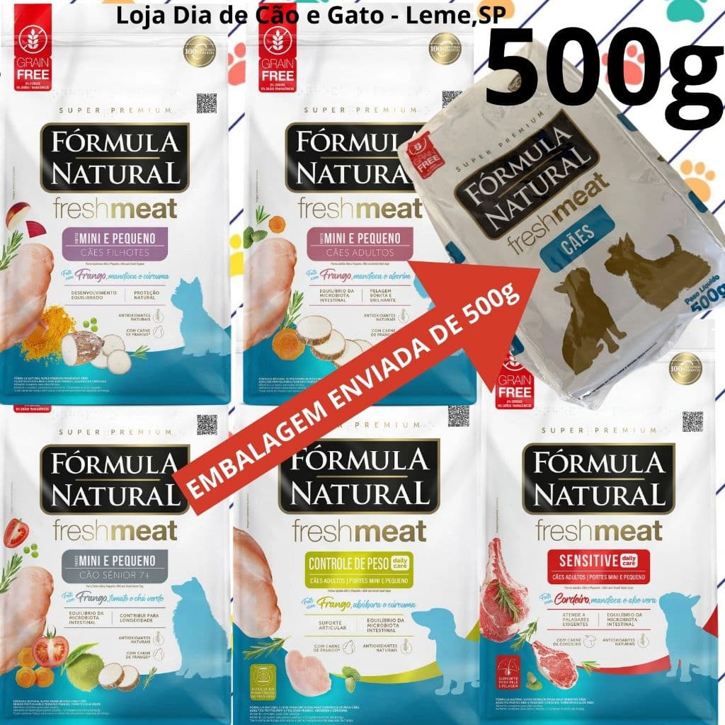 Ração 500g Cachorro Fórmula Natural Fresh meat - Pequeno Porte - Filhotes, Adultos, Light e Sênior