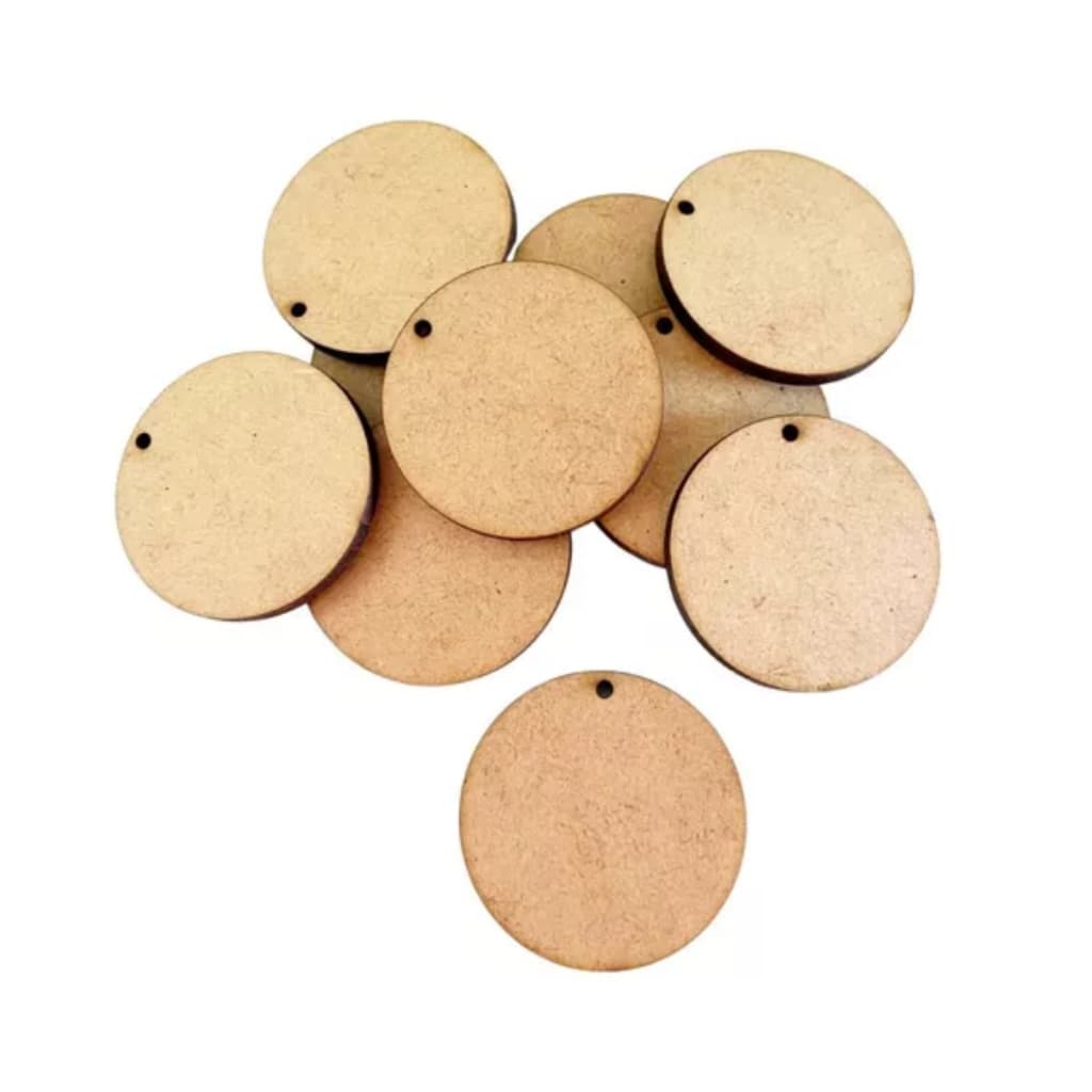 Kit Com 100 Bolachas 5 Cm Com 1 Furo Mdf Crú Círculo Aplique