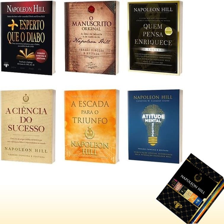 Box 6 livros Napoleon Hill de bolso Mais esperto O manuscrito Quem pensa sucesso triunfo atitude