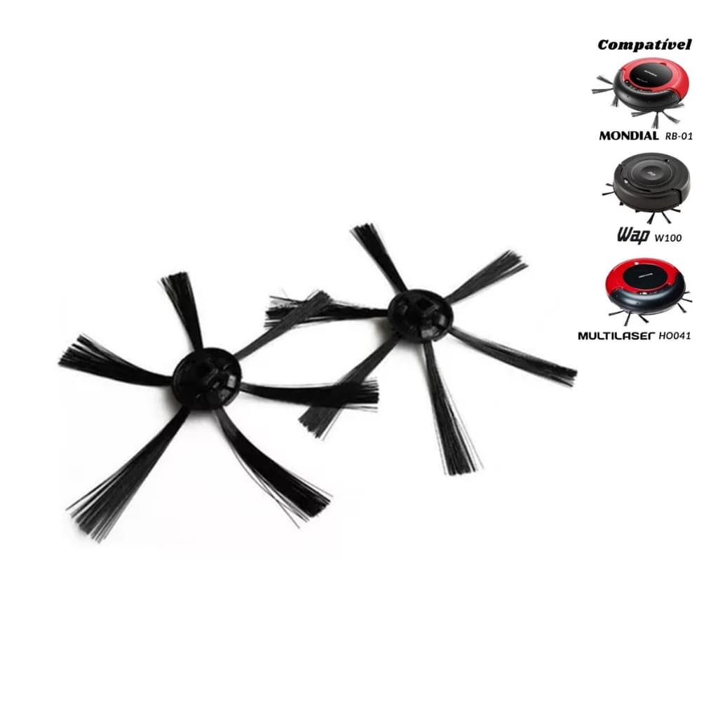2 Escovas Para Robô Aspirador Multilaser HO041 / HO-041 Wap W100 Mondial RB-01