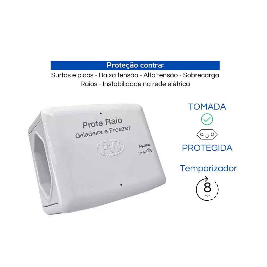 ProteRaio protetor de geladeira freezer com temporizador 127V 220V 10A contra raios surtos quedas de energia