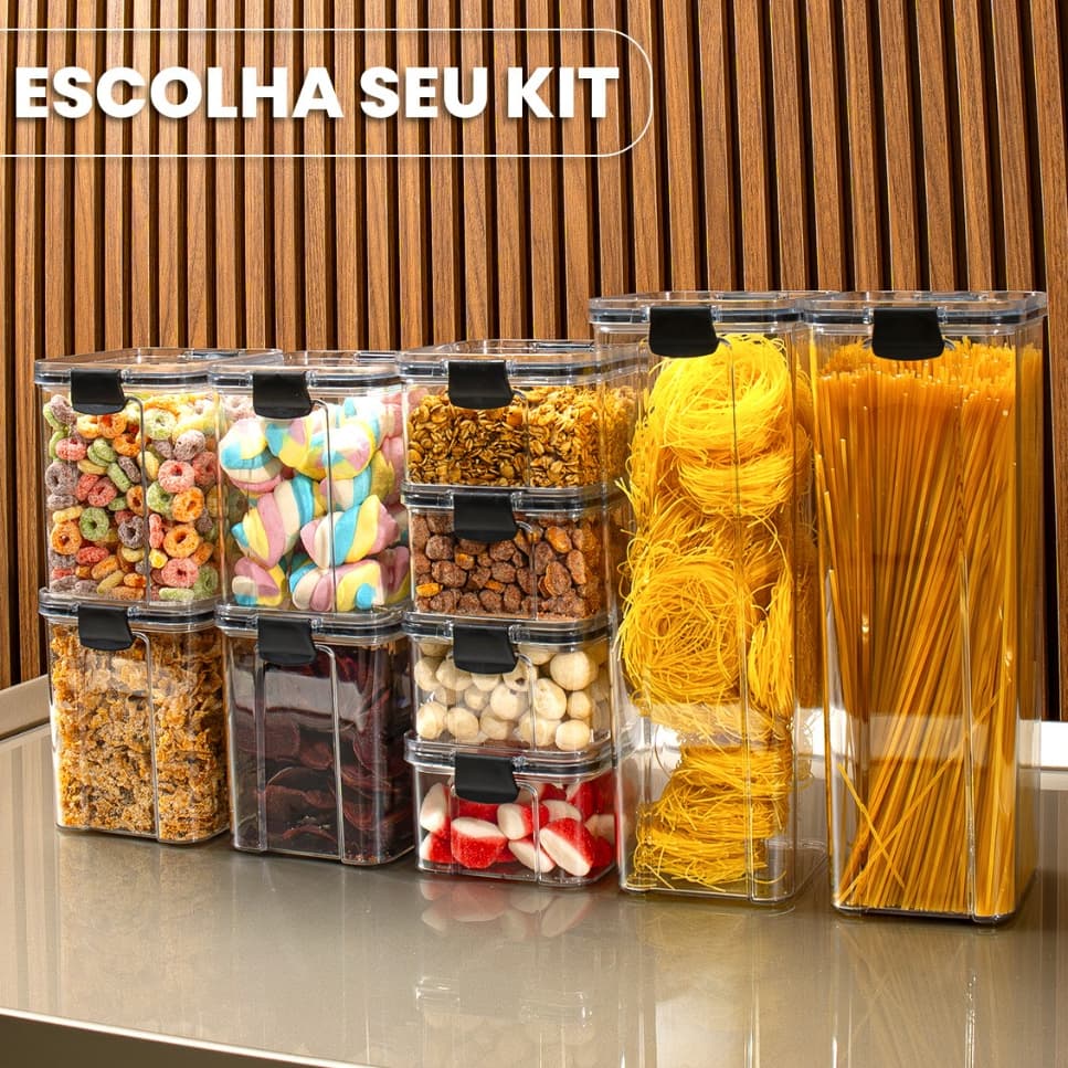 Kit Potes Herméticos Organizador de Mantimentos Transparente Com Trava BPA Free