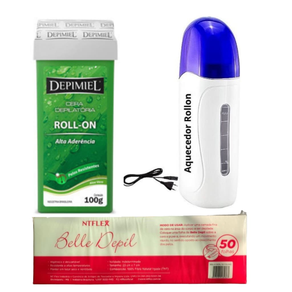 KIT Aparelho Aquecedor De Cera Quente Roll On + Refil De Cera Rolon + 50 Papel