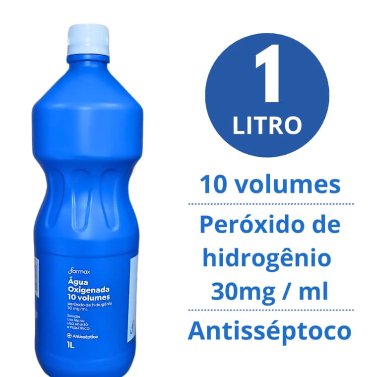 Agua Oxigenada 10 Volumes Antisséptico 1 Litro Ideal para Limpeza de Ferimentos Gargarejos Higiene