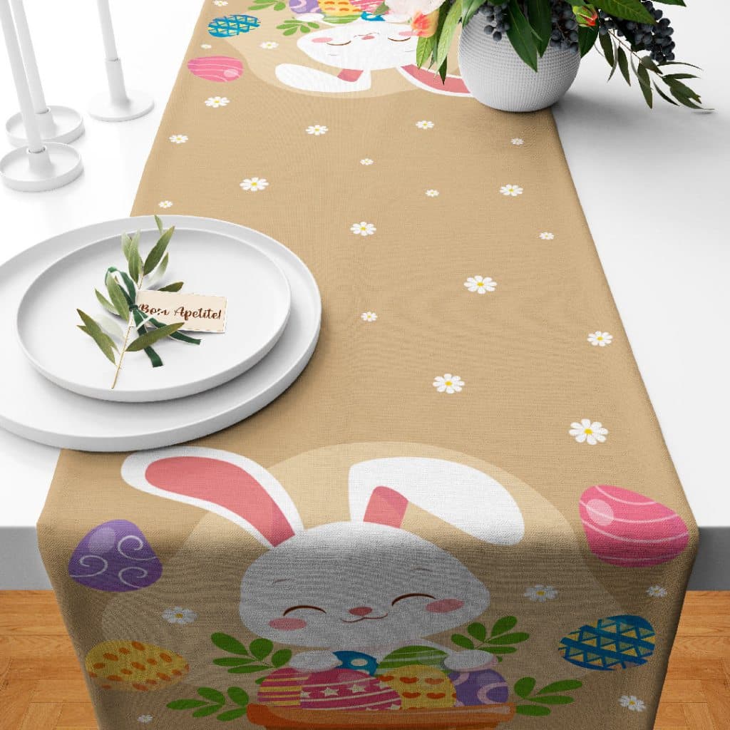 Trilho Caminho de Mesa Decorativo Páscoa 110X35cm Coelho Branco FABRICANTES!