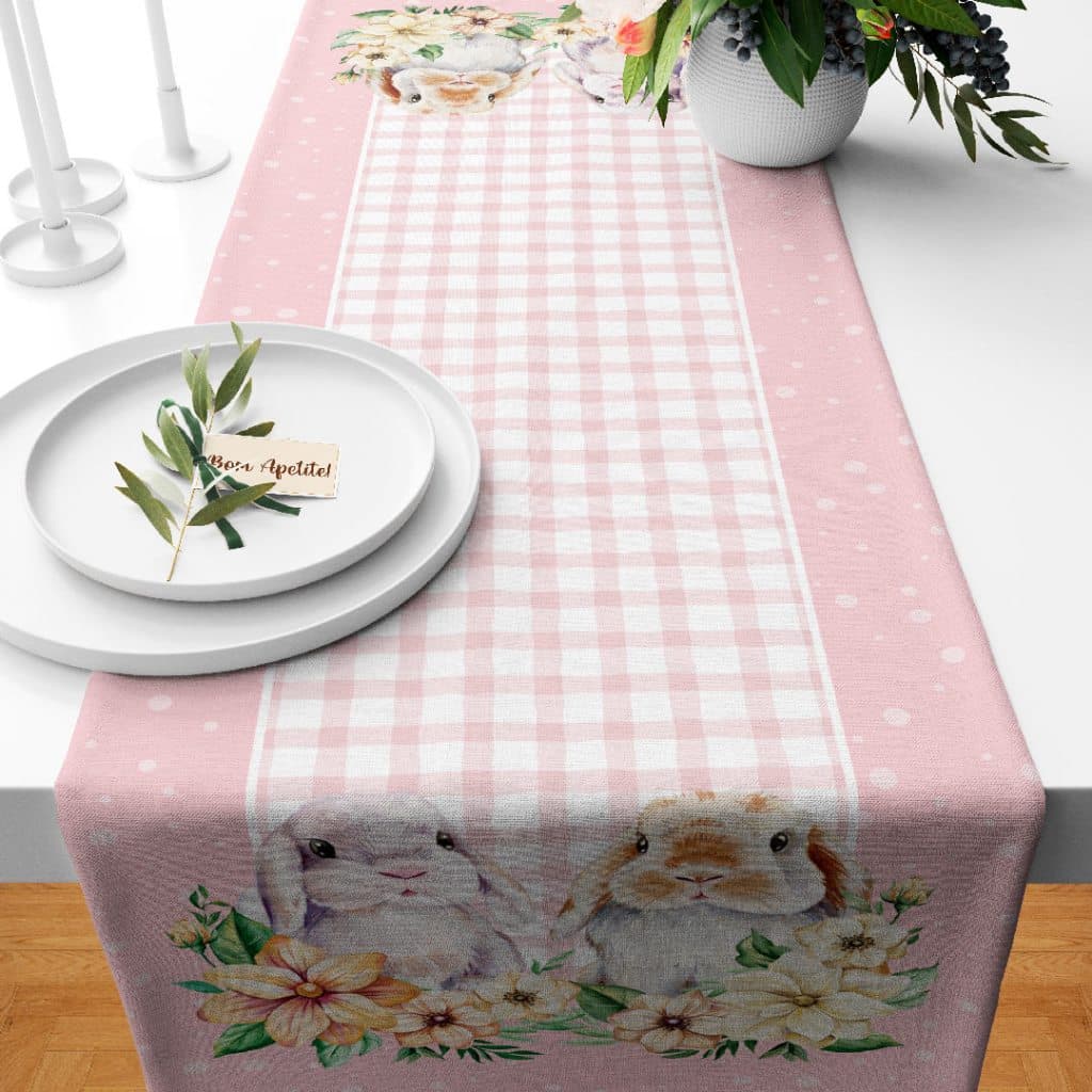 Trilho Caminho de Mesa Decorativo Páscoa 110X35cm Coelhinhos FABRICANTES!