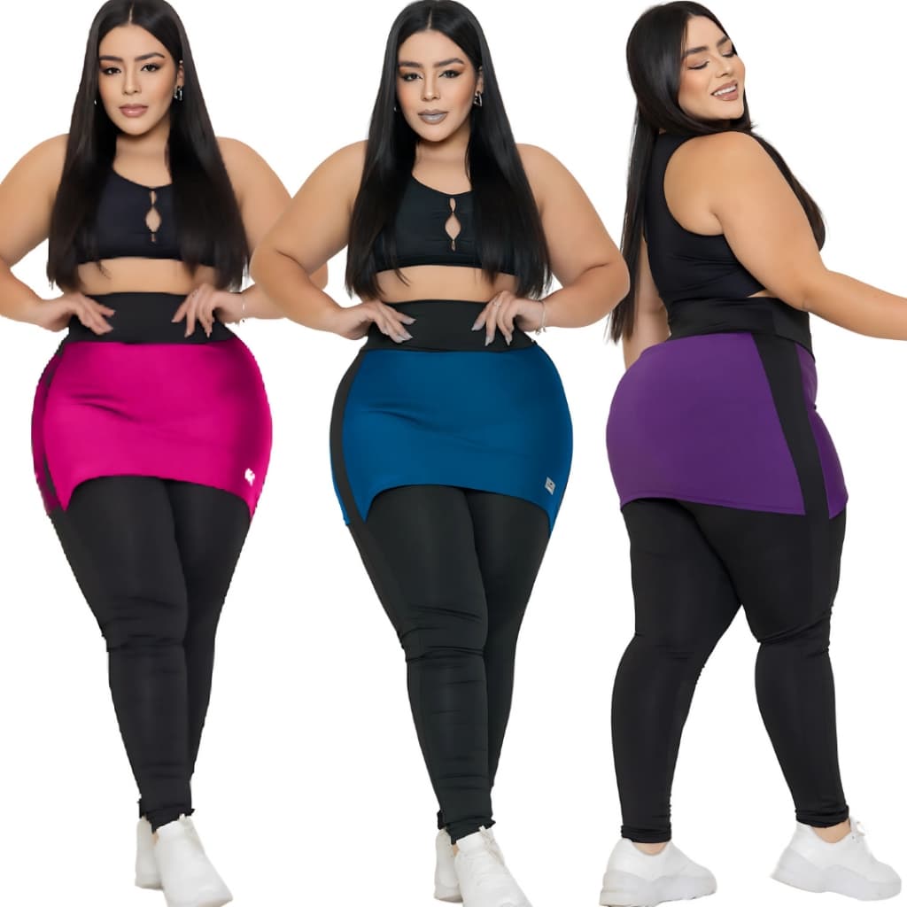 Kit 2 Calça Legging Fitness Roupa de Academia Feminina com Saia Moda Fitness PLUS SIZE G1 e G2 CURVE