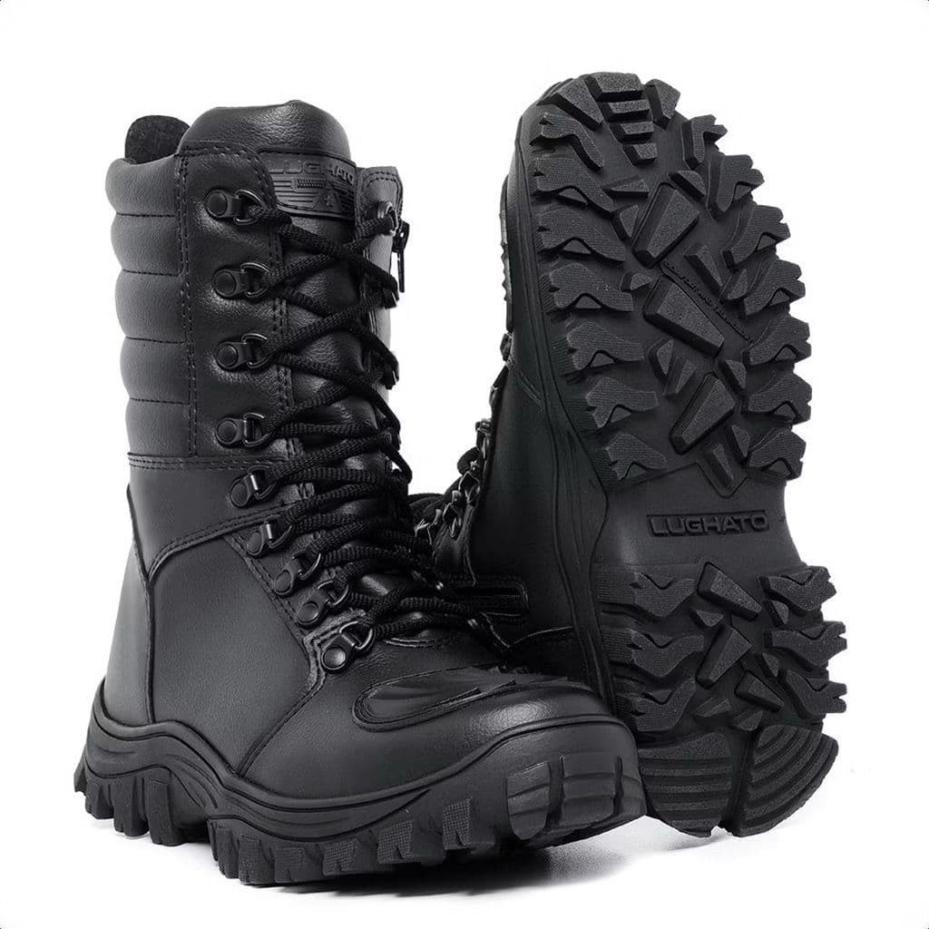 Coturno Militar Lughato zíper na lateral, protetor de marcha em pvc original