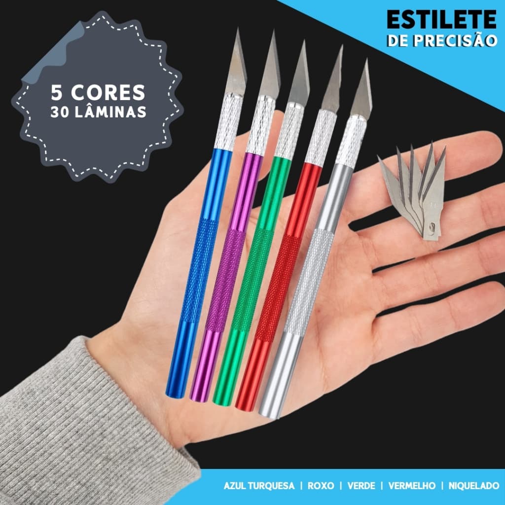 Estilete De Precisão em Alumínio Com 6 Lâminas - Várias Cores - Aero