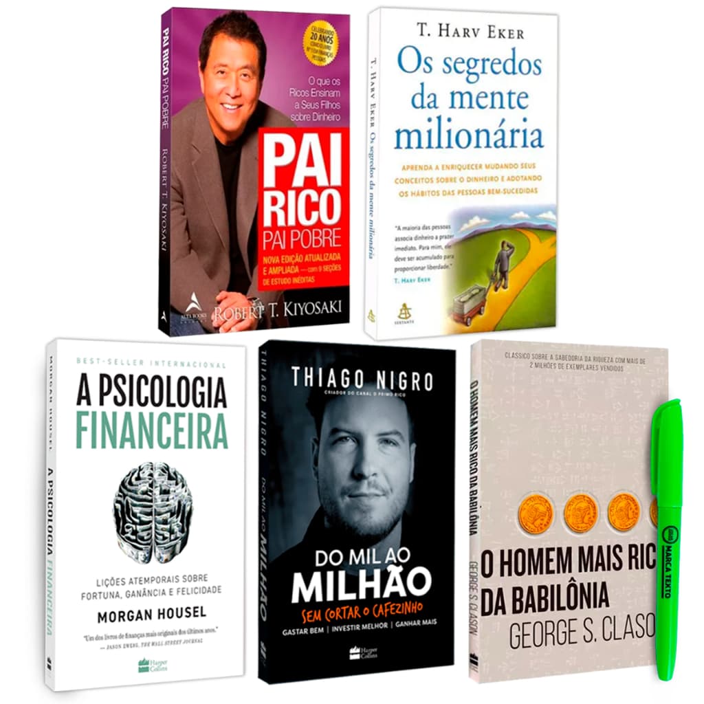 Kit 5 Livros Os Segredos da Mente Milionária + Homem Mais Rico da Babilônia + Pai Rico Pai Pobre...