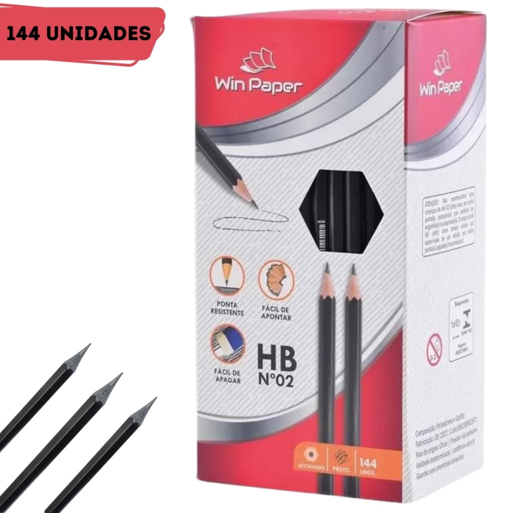 Caixa de Lápis Preto Grafite Com 144 Unidades Hb02 Sextavado Resistente Lápis de Escrever
