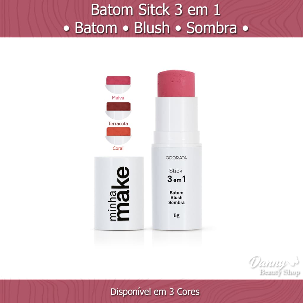 Stick 3 em 1 Blush + Batom + Sombra FPS 8 - 5 g Minha Make - Odorata