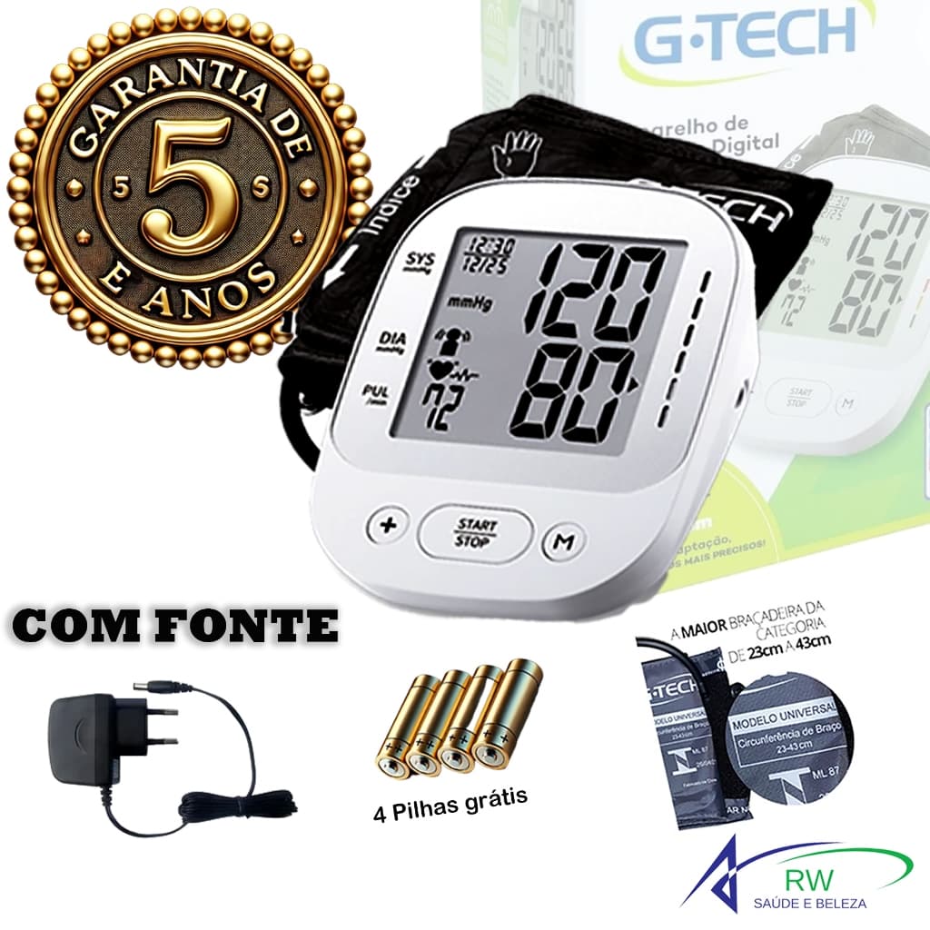 Aparelho De Medir Pressão Digital De Braço Automático La800 G-tech com Pilhas e Fonte -  5 Anos de Garantia
