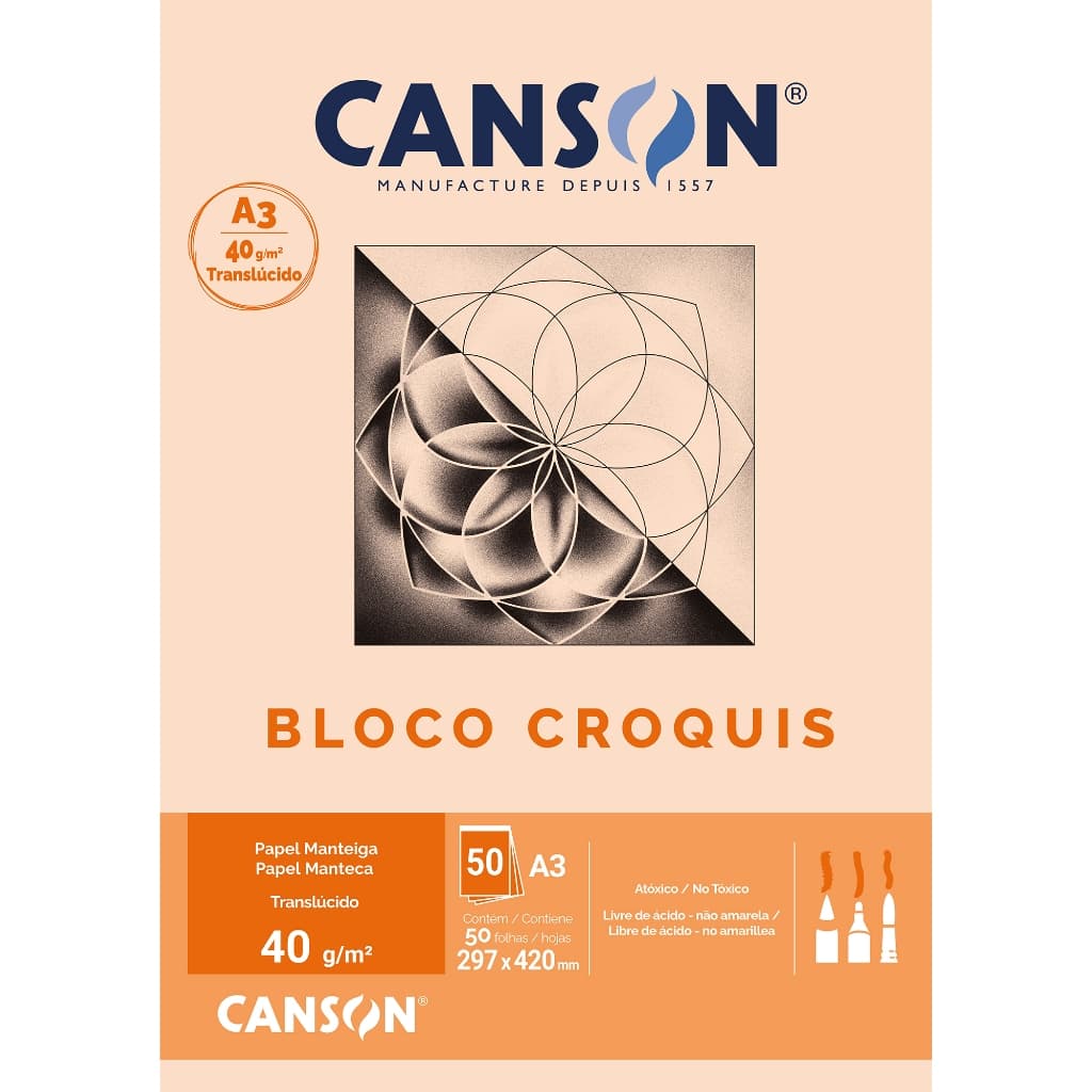 Bloco Papel Manteiga Croquis, A3, 50 folhas 40g - Canson