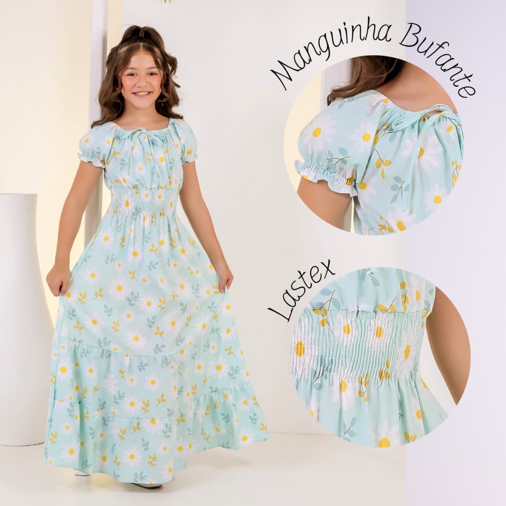 Vestido longo com manga infantil juvenil moda evangélica 10/12/14