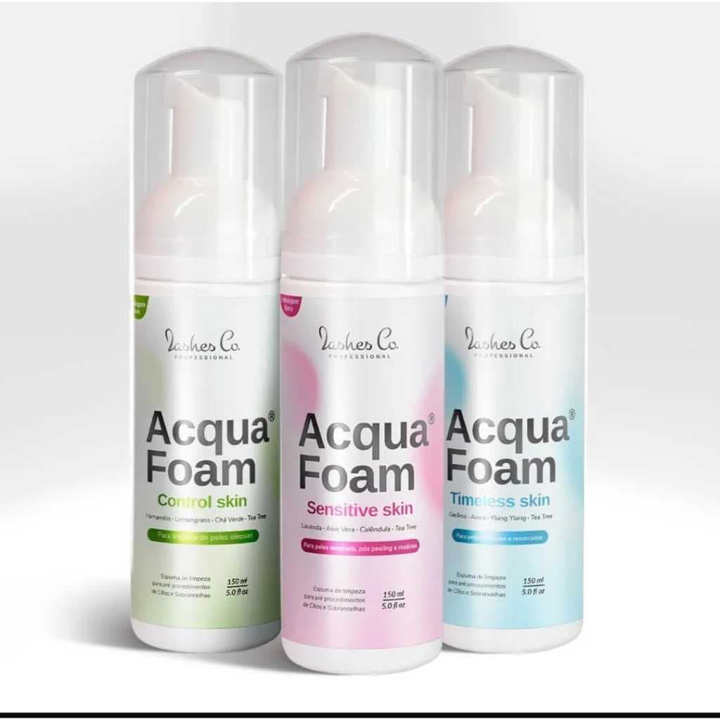 Espuma de Limpeza Lashes Co Acqua Foam Control Skin ,Sensitive Skin ou Timeless Skin, 50ml ou 150ml.