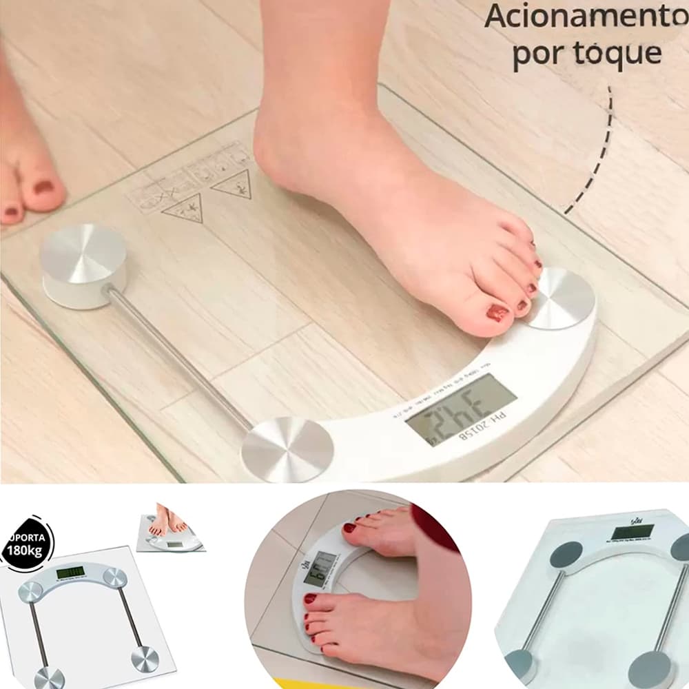 Balança Digital Corporal Vidro Temperado 180kg Transparente | Alta Precisão Banheiro