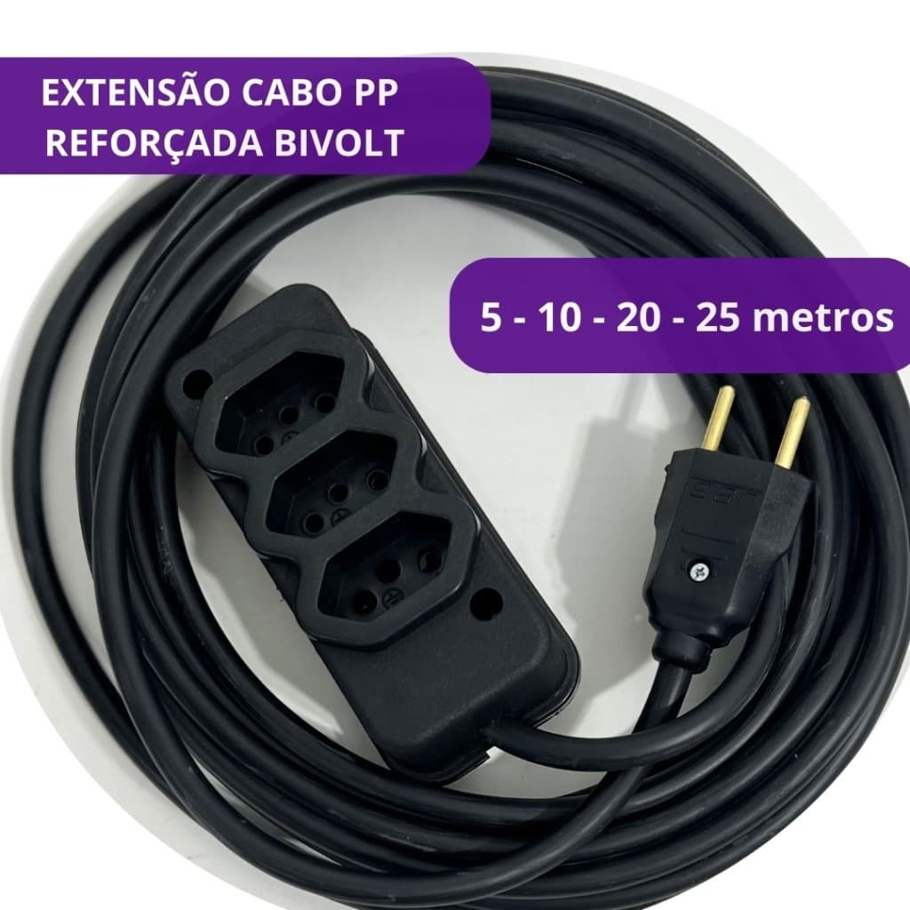 Extensão Cabo PP Reforçada Preta diversos tamanhos