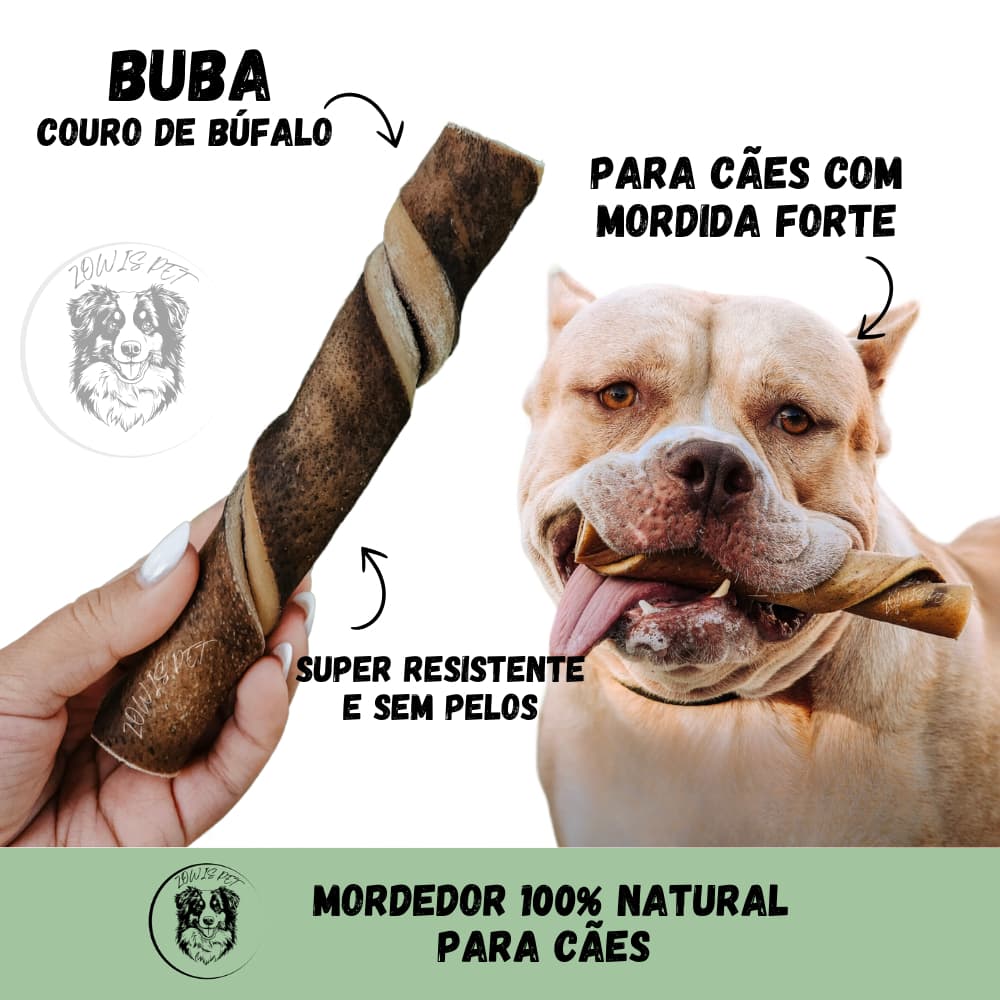 Mordedor Natural Resistente Cães Natuka Buba e Petit Couro de Búfalo 1un - Palitinho Porte Grande