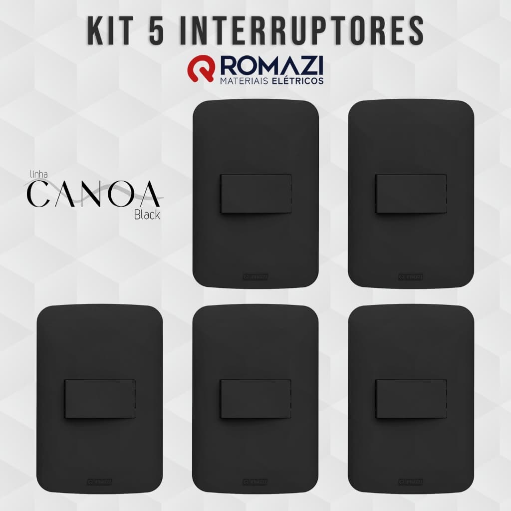 Kit 5 Interruptores Canoa Black Romazi