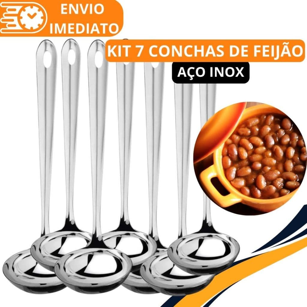 KIT 7 Concha de Feijão Aço Inox GRANDE Super Resistente para Servir Molho Feijão Sopa Caldo para Casa Restaurante Buffet