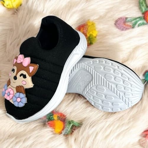 Tênis Feminino Infantil Calce Fácil Menina Com Emborrachado Raposa