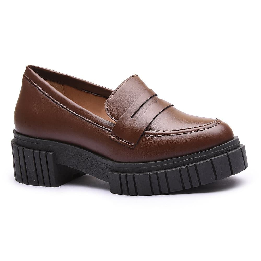 Mocassim Feminino Casual Laboshoes Blogueira Capuccino Marrom Preto Sola Tratorada