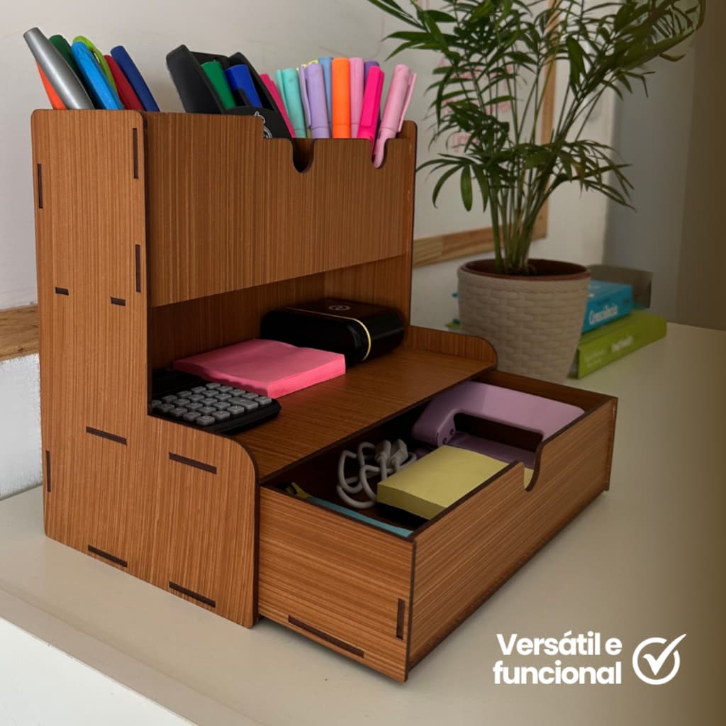 Porta-Lápis, Caneta  Treco em MDF Tabaco Organizador de Mesa para Escritório, Estudo  Home Office