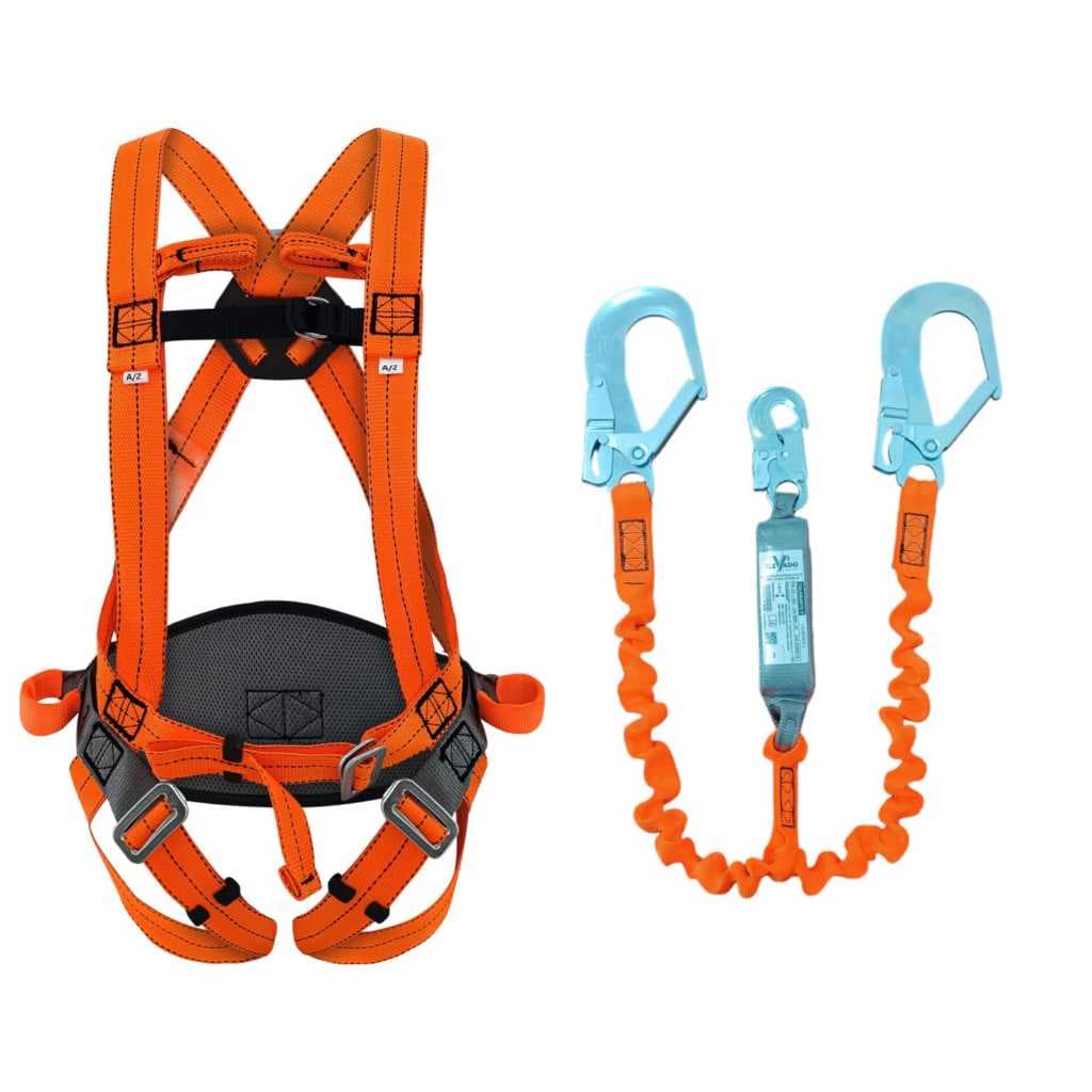 KIT CINTO PARAQUEDISTA ABDOMINAL 4 PONTOS DE ANCORAGEM E 3 AJUSTES + TALABARTE DUPLO Y ELASTIZADO  TRABALHO EM ALTURA