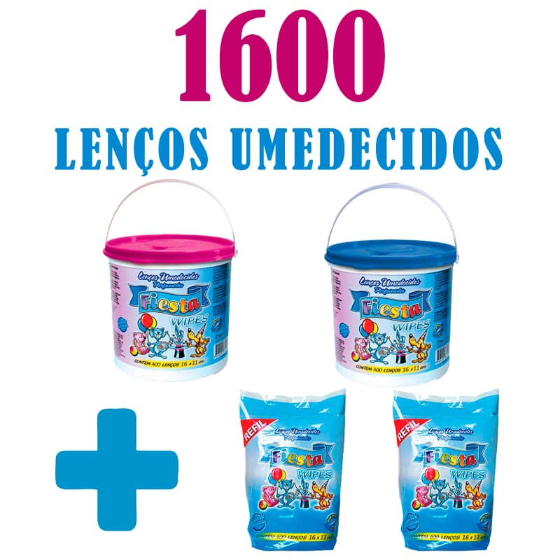 Kit 2 Baldes Lenços Umedecidos Fiesta + 2 Refil (1600 Lenços)
